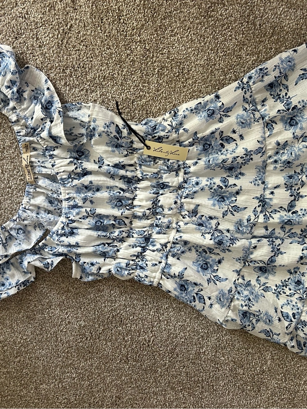 Liberty Love White Mini Dress with Blue Floral Print